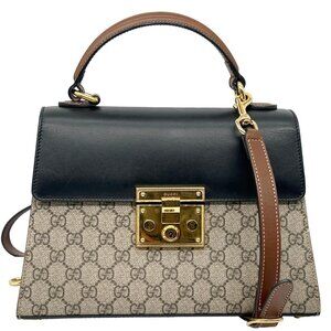 Gucci  Signature Padlock Small GG Supreme Monogram Top Handle Shoulder Bag Beige